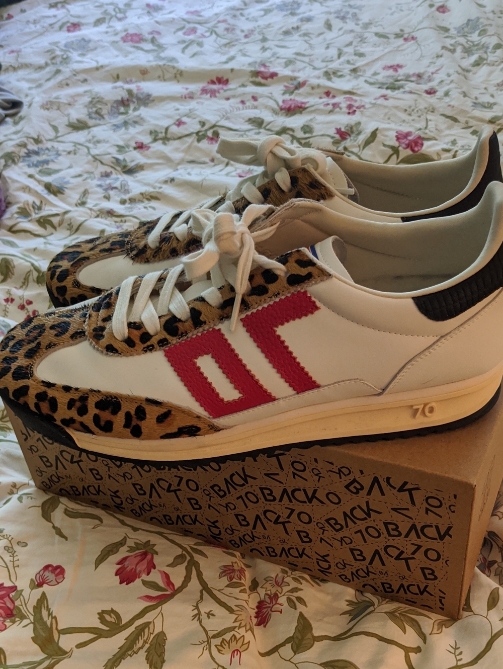 BACK 70 women 41 (9.5-10) Barkley Strike sneaker White Pony Camel Leopard Print - Picture 3 of 4